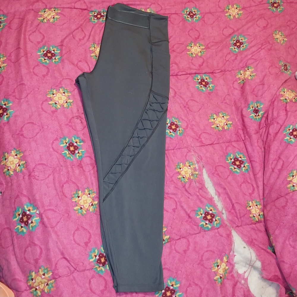 Victoria's Secret Gray Leggings with Mesh Criss Cross Accents.